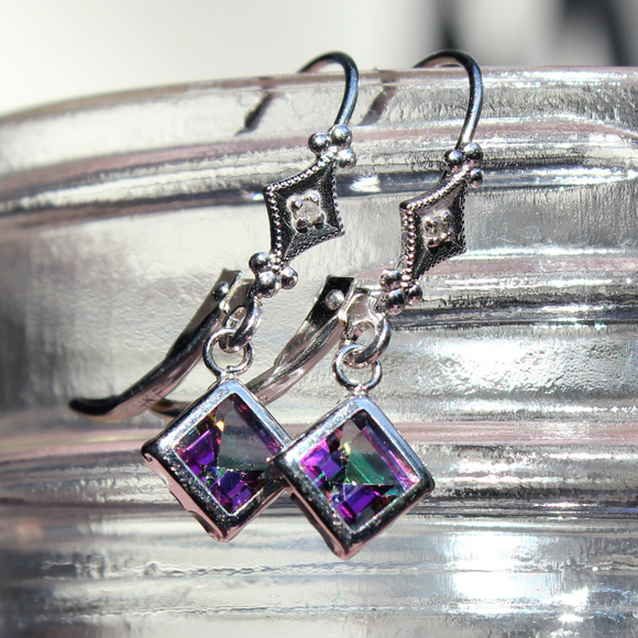 Jewelry - 14K White Gold Princess Cut Dangling Rainbow Topaz
